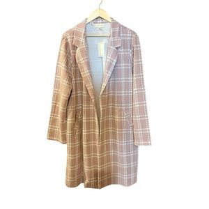 Melloday Long Open Front Cardigan Mauve White NEW 2X